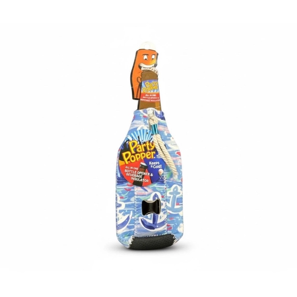 Party Popper All-In-One Bottle Opener & Beverage Insulator With Anchor Print - K
